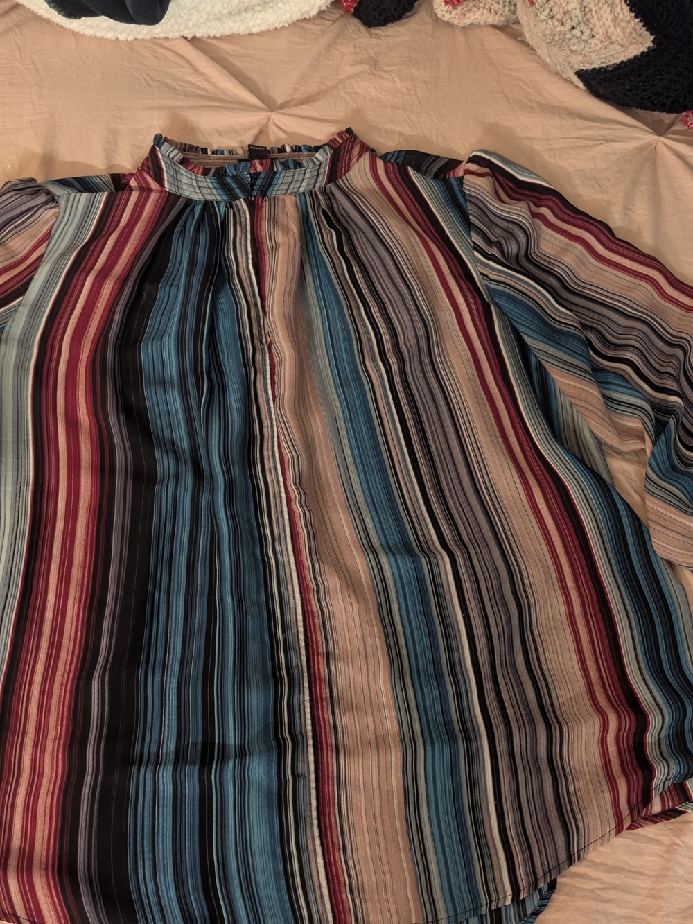 Worthington Multicolor Vertical Stripe Blouse - Blue, Burgundy & Beige